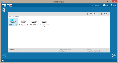 Zip File Recovery Tool - Select drive